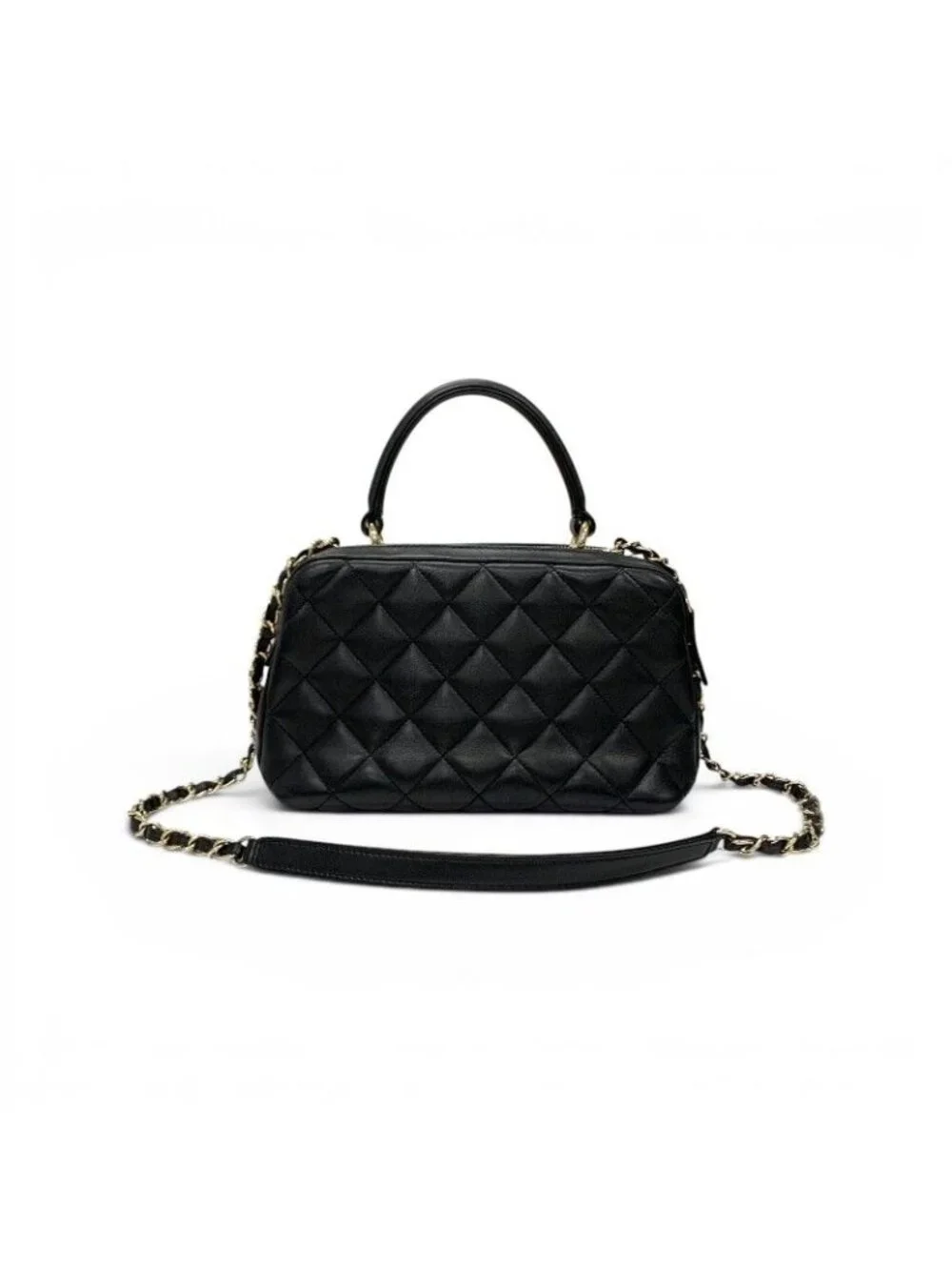 Chanel Trendy CC Bowling Bag Lambskin Black Gold Quilted Goro CC Logo Chain